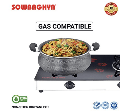 SOWBAGHYA Aluminium Biriyani Pot With Lid, 2 L (Black) Handi | Patila | Bhagona | Tapeli with LID | Multipurpose Aluminium Cooking Utensils for Kitchen | Dishwasher Safe - Image 4